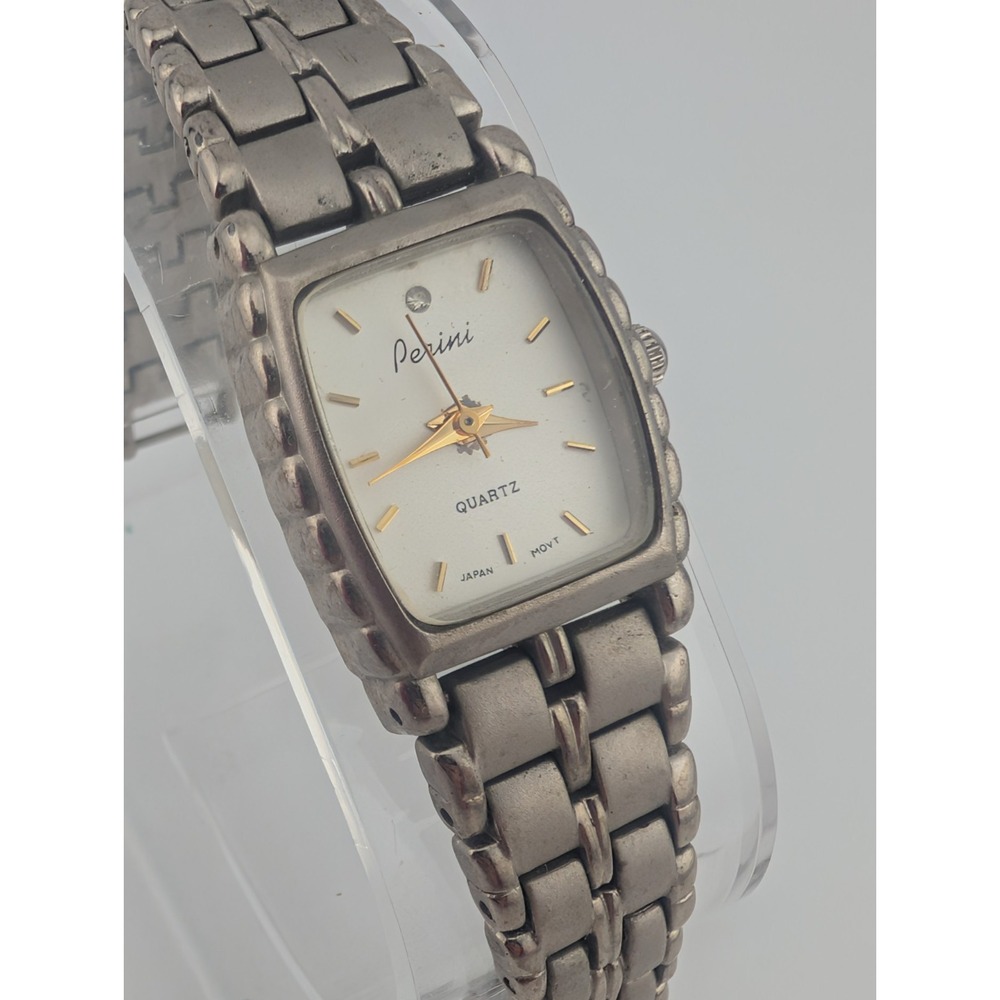 Vintage Perini Watch Women 21mm Case 7" Silver Band- New‎ Battery